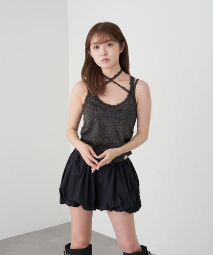 豹紋胸墊 蕾絲Logo疊穿 吊帶背心