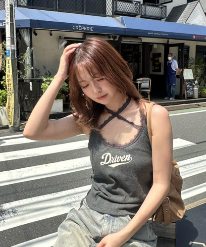 蕾絲Logo帶胸墊疊穿吊帶背心