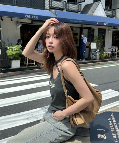 蕾絲Logo帶胸墊疊穿吊帶背心