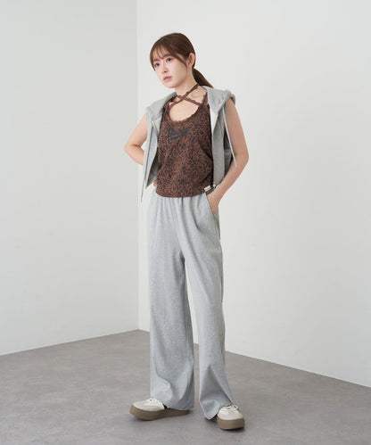 豹紋胸墊 蕾絲Logo疊穿 吊帶背心