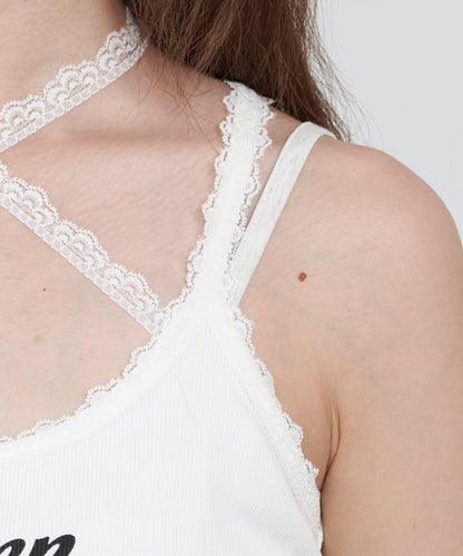 蕾絲Logo帶胸墊疊穿吊帶背心