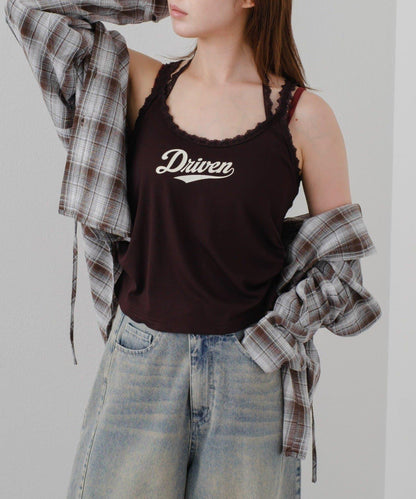 蕾絲Logo帶胸墊疊穿吊帶背心