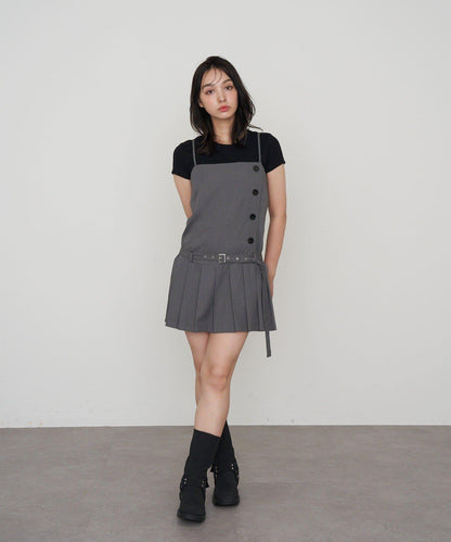 RAY CASSIN 按扣設計 百褶 吊帶迷你連衣裙