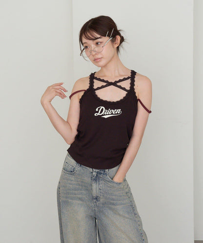 蕾絲Logo帶胸墊疊穿吊帶背心