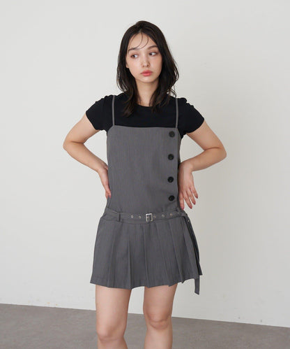 RAY CASSIN 按扣設計 百褶 吊帶迷你連衣裙