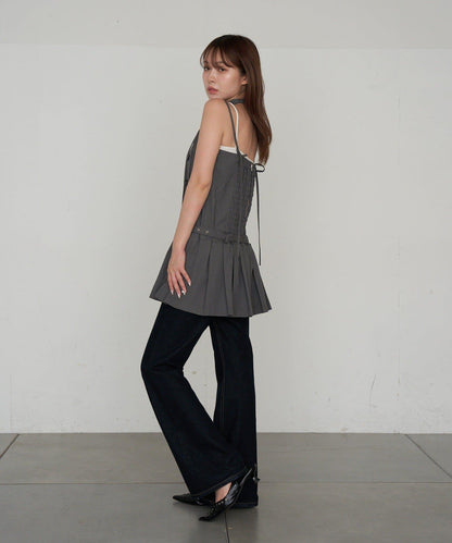 RAY CASSIN 按扣設計 百褶 吊帶迷你連衣裙