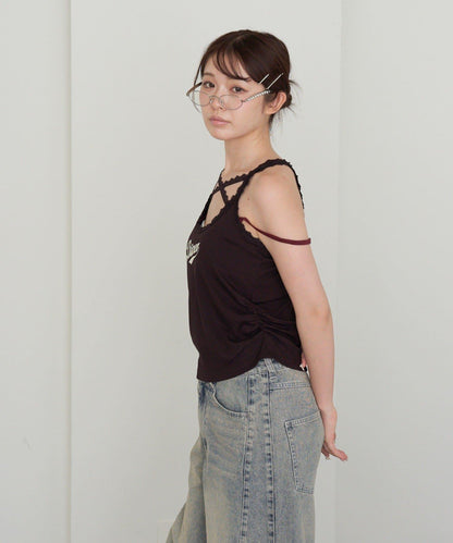 蕾絲Logo帶胸墊疊穿吊帶背心