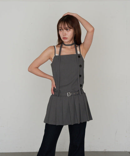 RAY CASSIN 按扣設計 百褶 吊帶迷你連衣裙