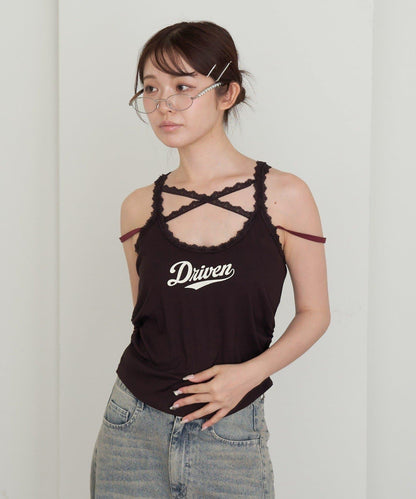 蕾絲Logo帶胸墊疊穿吊帶背心