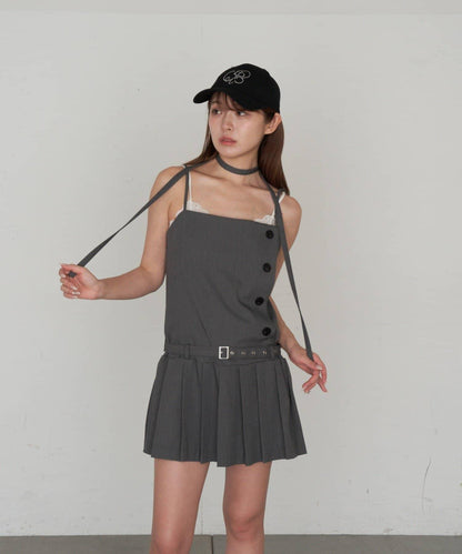 RAY CASSIN 按扣設計 百褶 吊帶迷你連衣裙