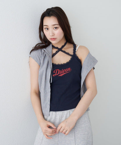 蕾絲Logo帶胸墊疊穿吊帶背心