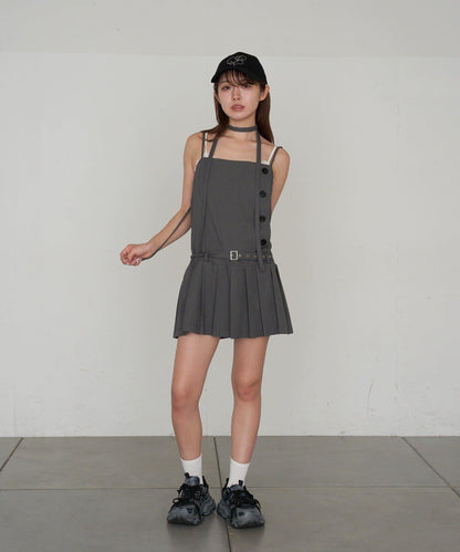 RAY CASSIN 按扣設計 百褶 吊帶迷你連衣裙