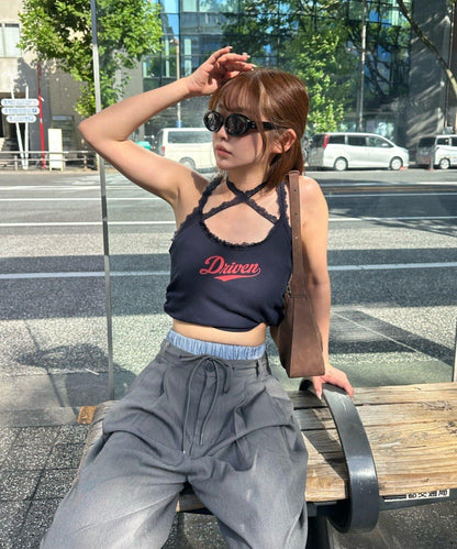 蕾絲Logo帶胸墊疊穿吊帶背心