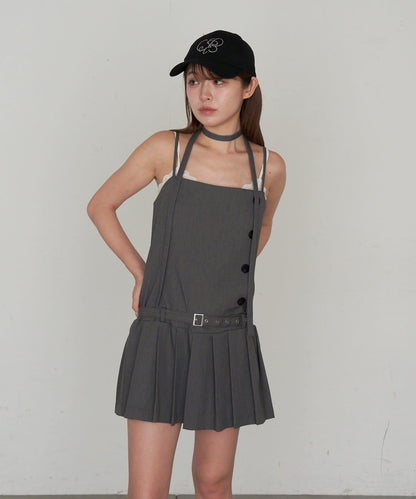 RAY CASSIN 按扣設計 百褶 吊帶迷你連衣裙