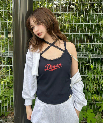 蕾絲Logo帶胸墊疊穿吊帶背心