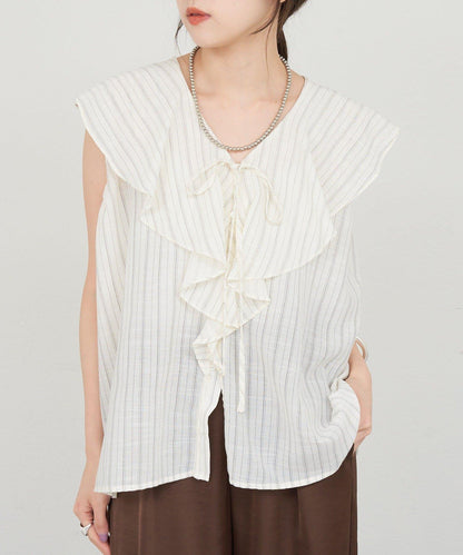 SHENERY 條紋荷葉領襯衫