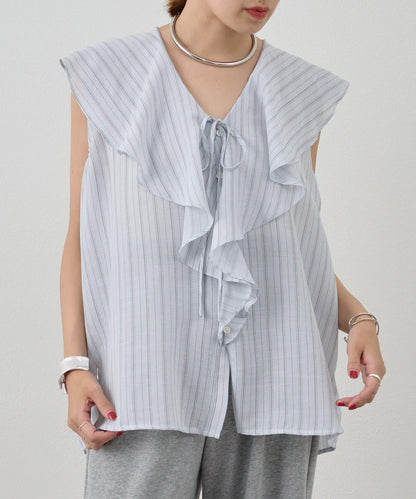 SHENERY 條紋荷葉領襯衫