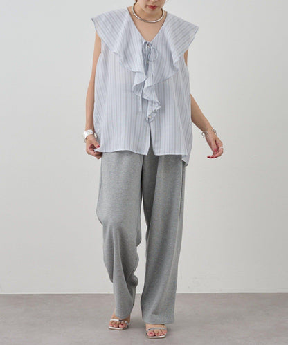 SHENERY 條紋荷葉領襯衫