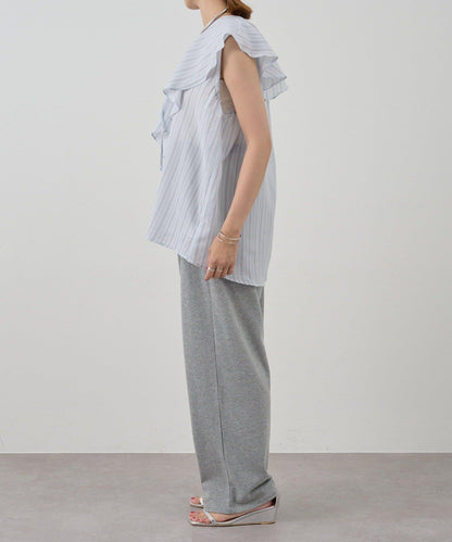 SHENERY 條紋荷葉領襯衫