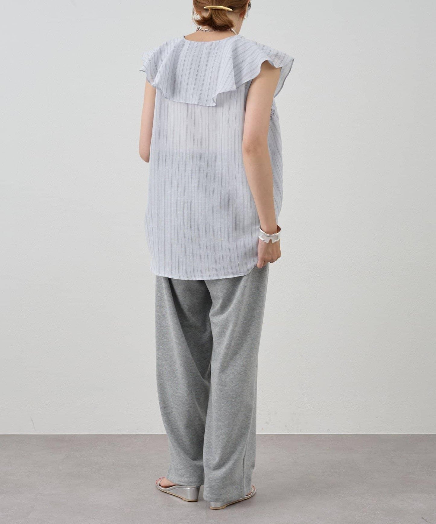 SHENERY 條紋荷葉領襯衫