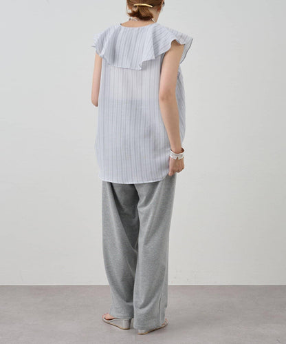 SHENERY 條紋荷葉領襯衫