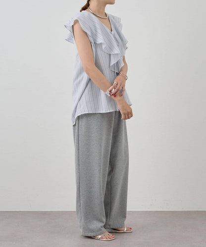 SHENERY 條紋荷葉領襯衫