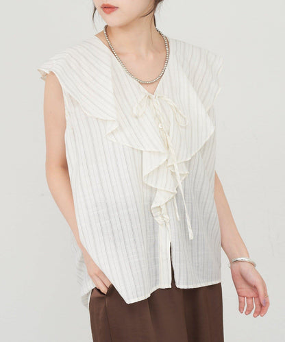 SHENERY 條紋荷葉領襯衫