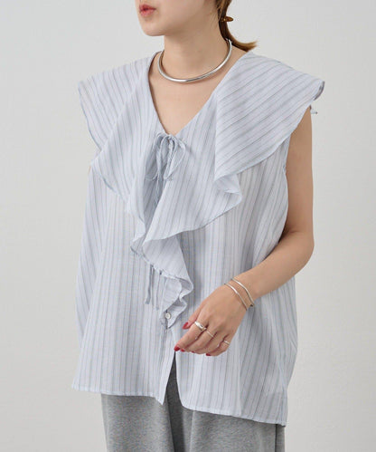 SHENERY 條紋荷葉領襯衫