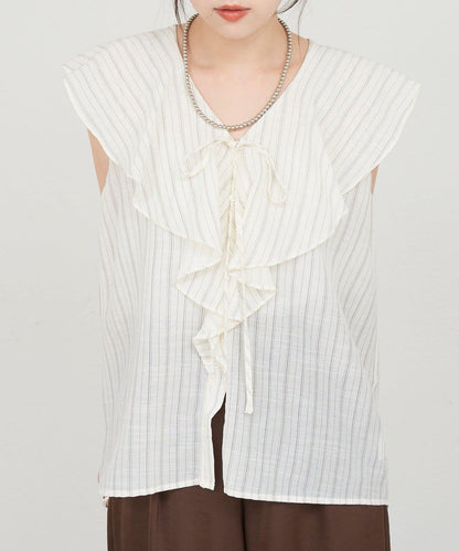 SHENERY 條紋荷葉領襯衫