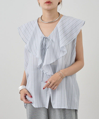SHENERY 條紋荷葉領襯衫