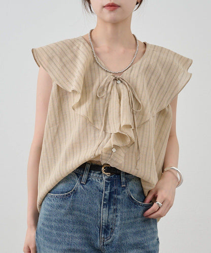 SHENERY 條紋荷葉領襯衫