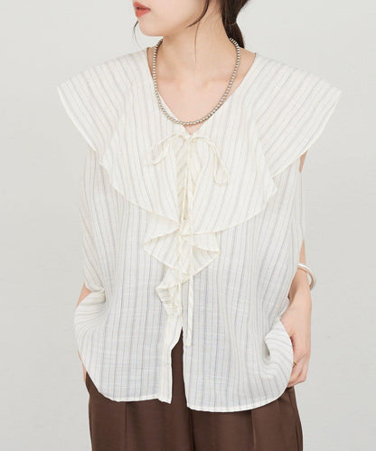 SHENERY 條紋荷葉領襯衫