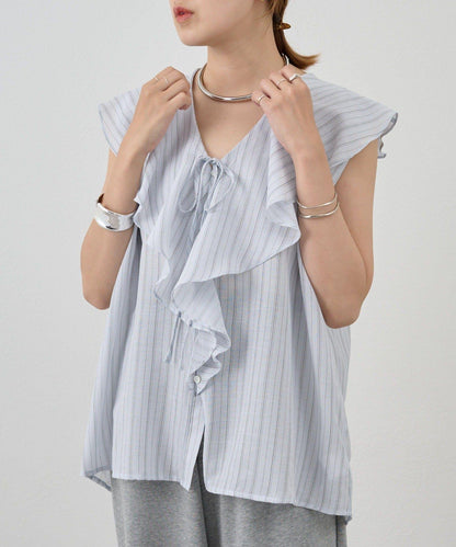 SHENERY 條紋荷葉領襯衫