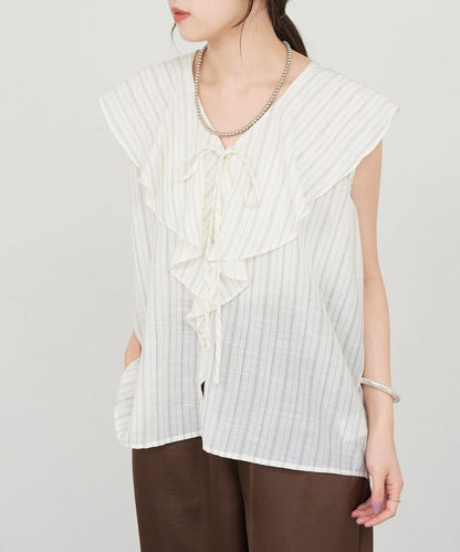 SHENERY 條紋荷葉領襯衫