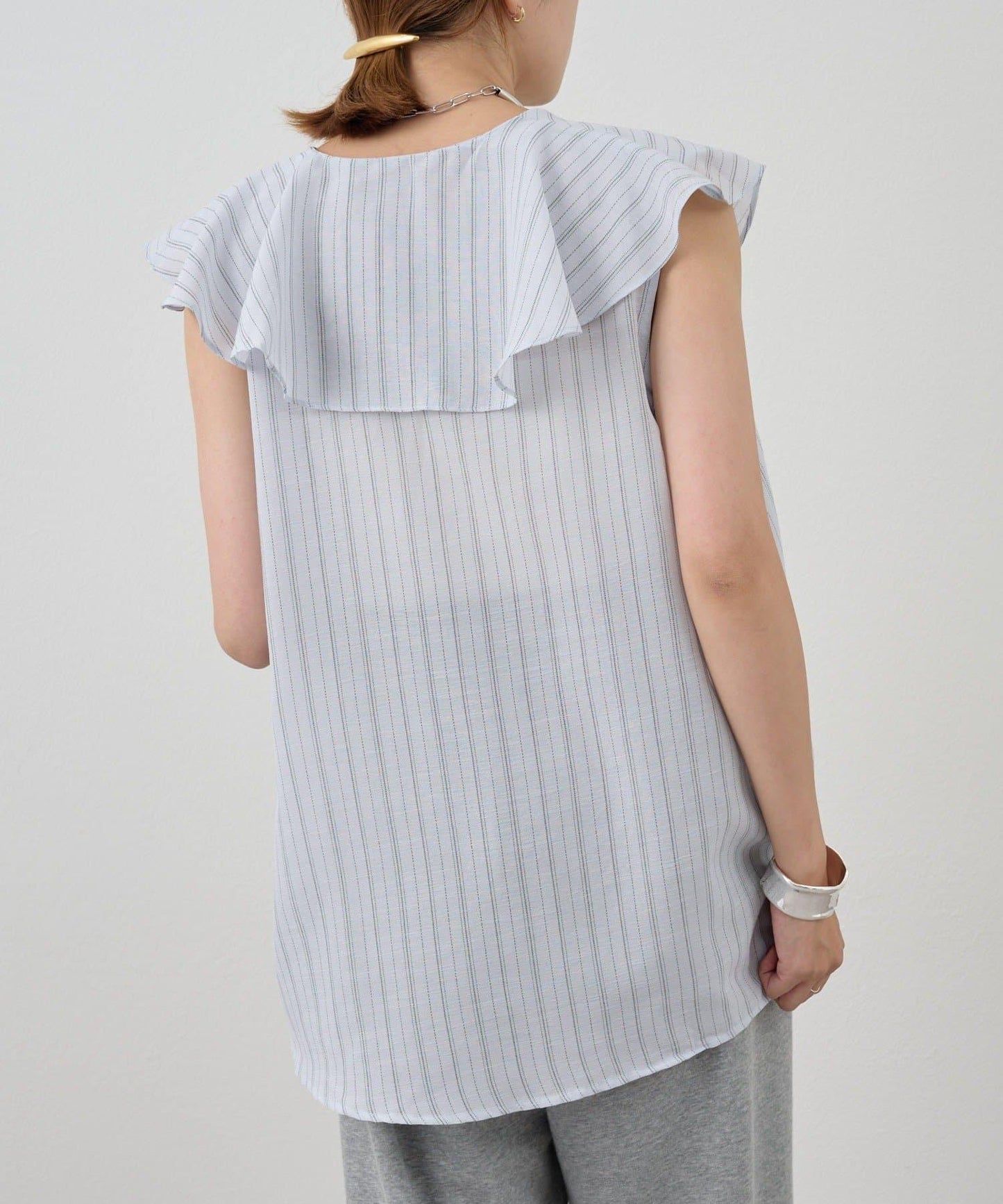 SHENERY 條紋荷葉領襯衫