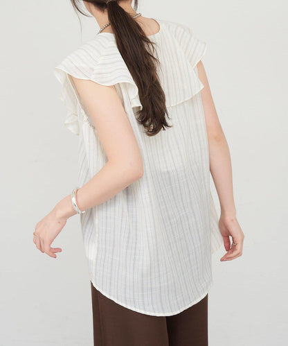 SHENERY 條紋荷葉領襯衫