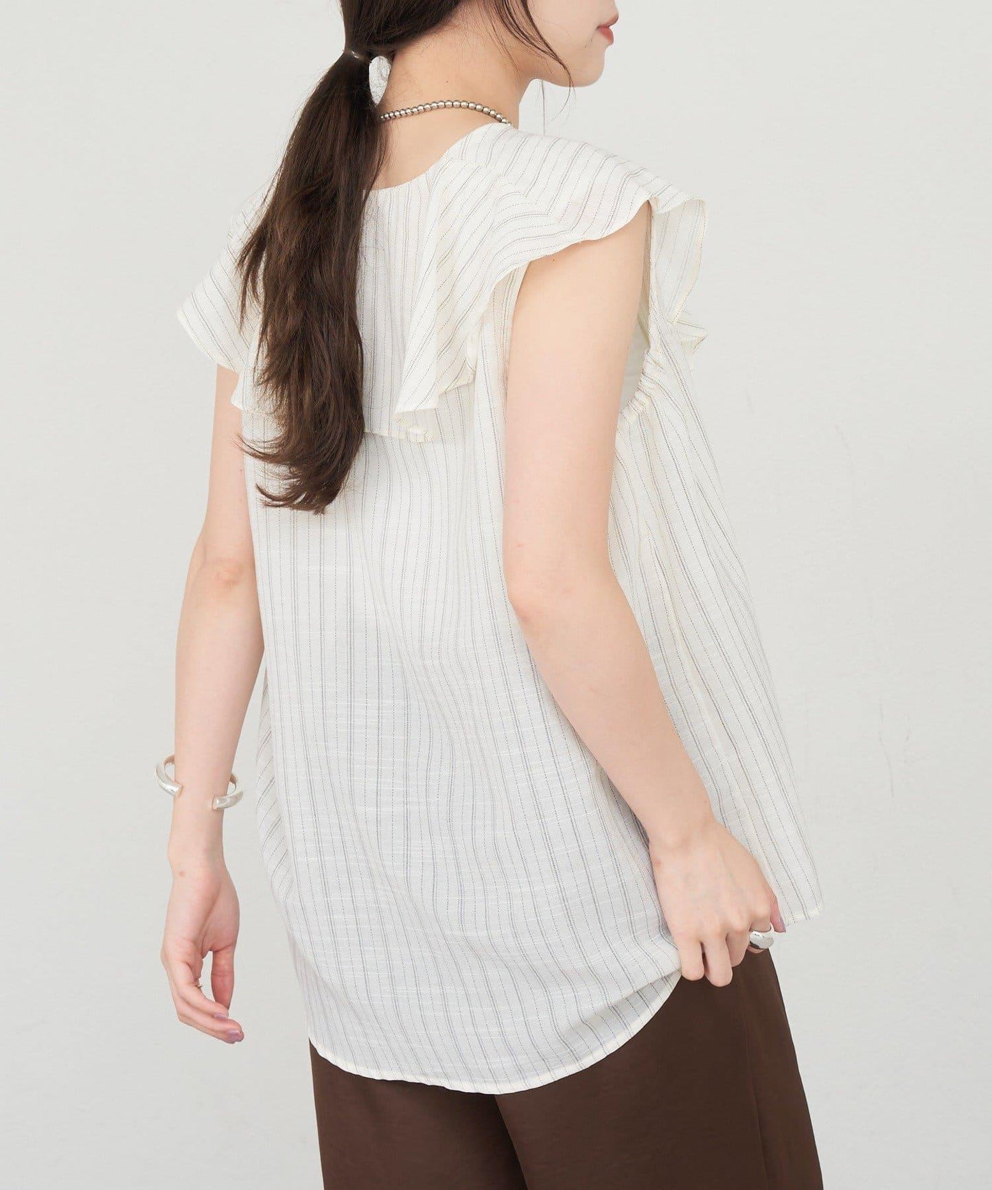 SHENERY 條紋荷葉領襯衫