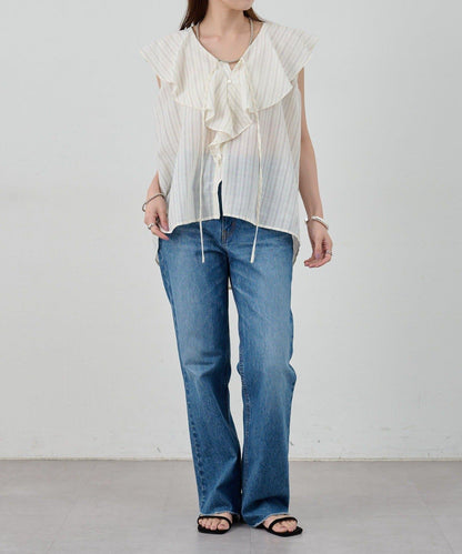 SHENERY 條紋荷葉領襯衫