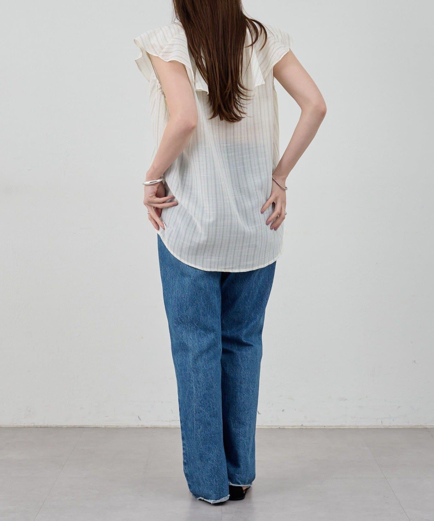 SHENERY 條紋荷葉領襯衫