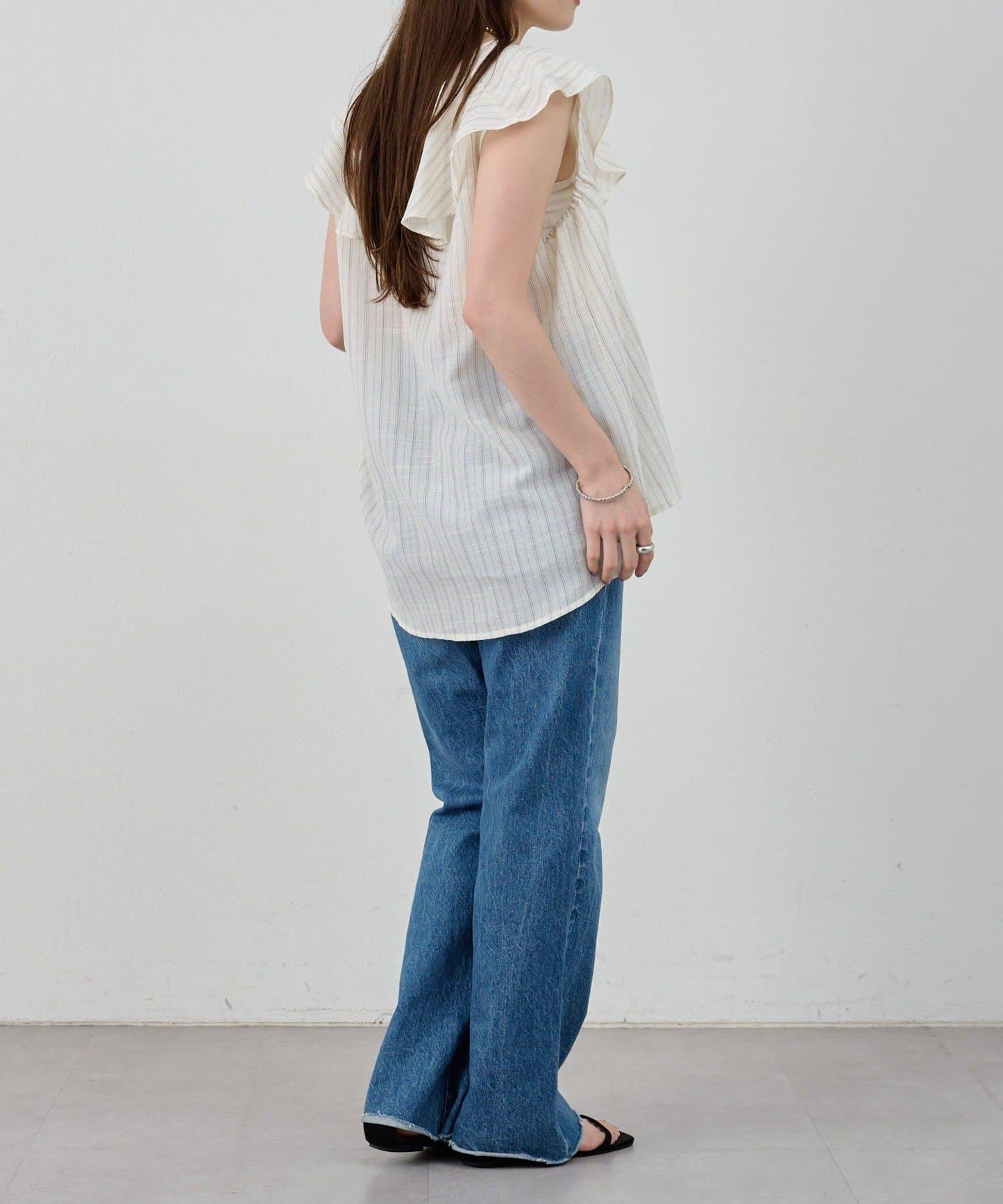 SHENERY 條紋荷葉領襯衫