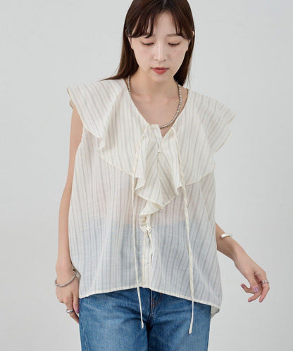 SHENERY 條紋荷葉領襯衫