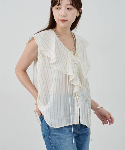 SHENERY 條紋荷葉領襯衫