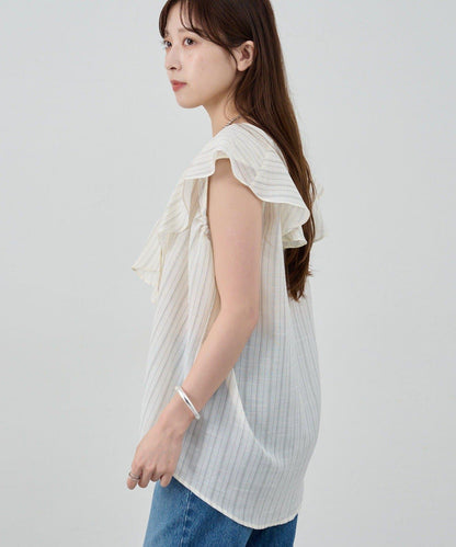 SHENERY 條紋荷葉領襯衫