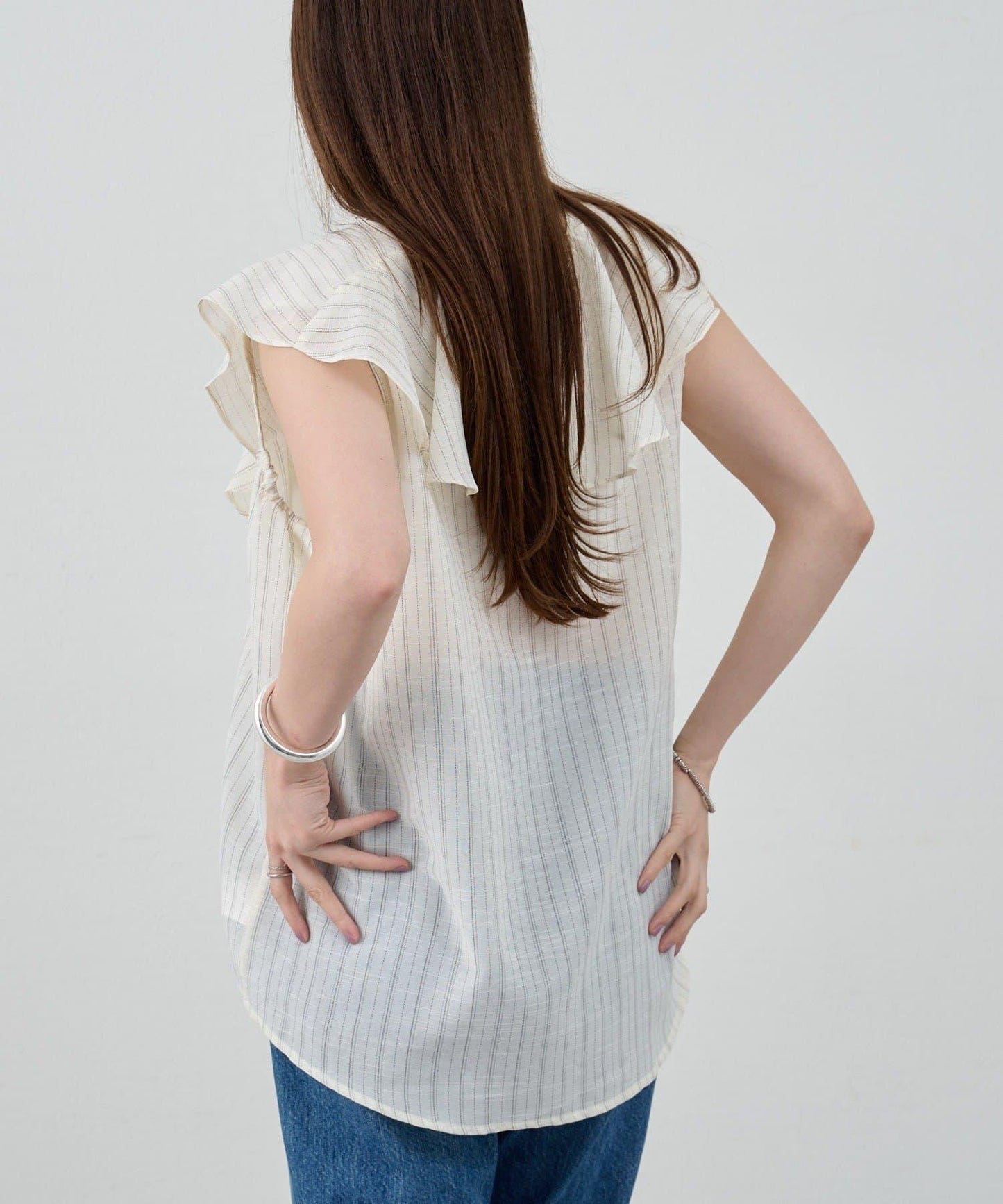 SHENERY 條紋荷葉領襯衫