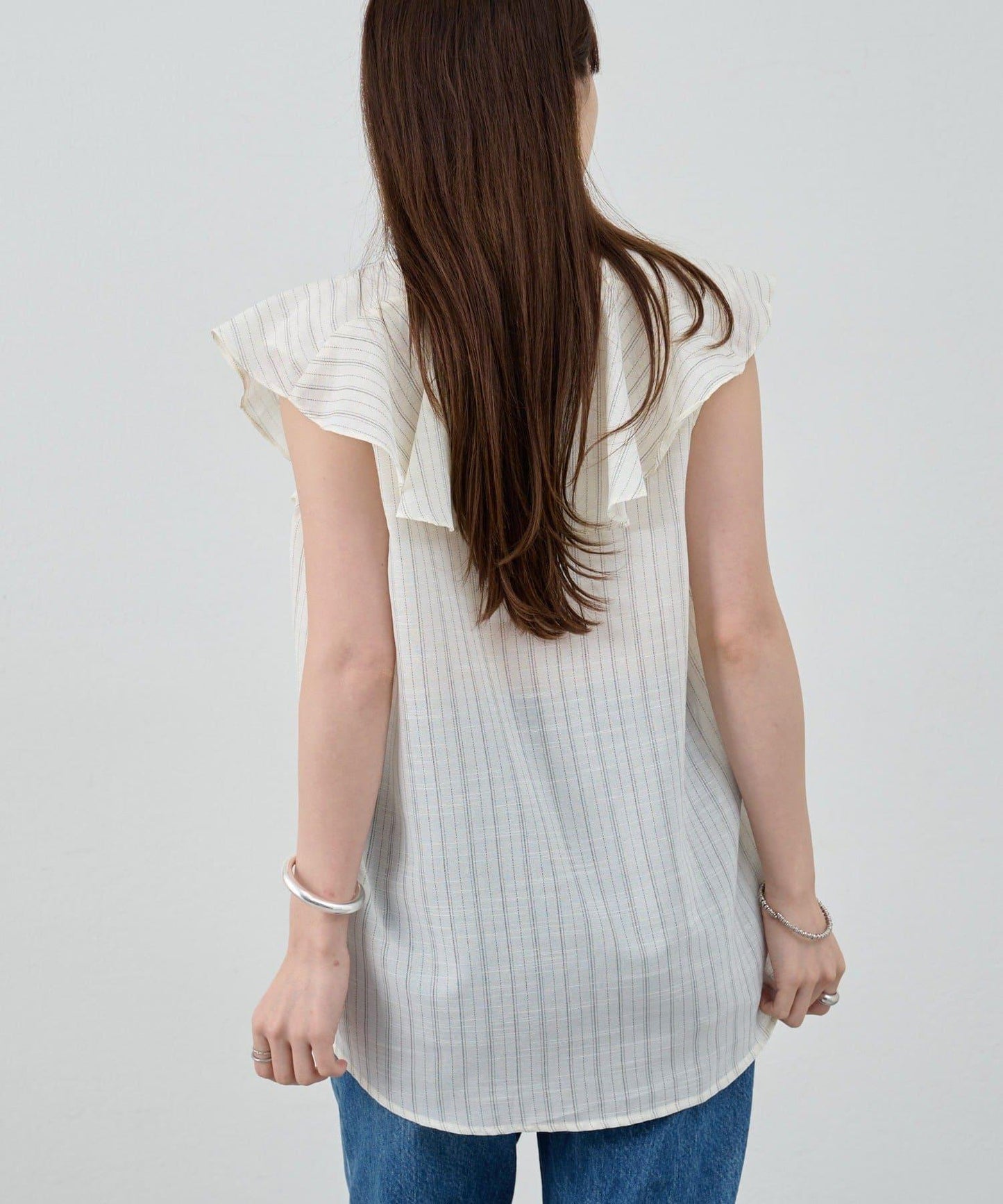 SHENERY 條紋荷葉領襯衫