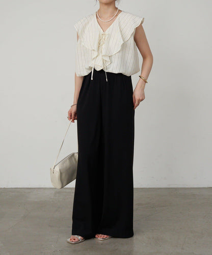 SHENERY 條紋荷葉領襯衫