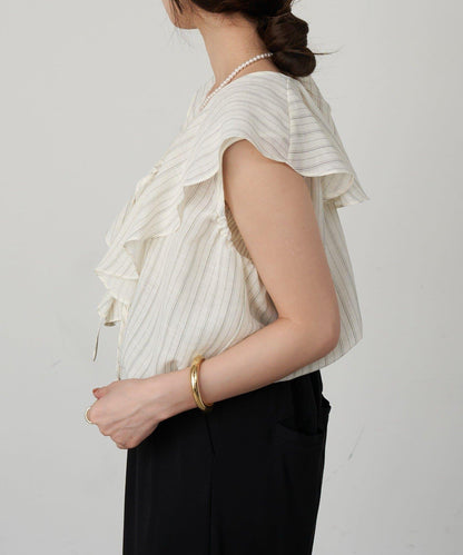 SHENERY 條紋荷葉領襯衫