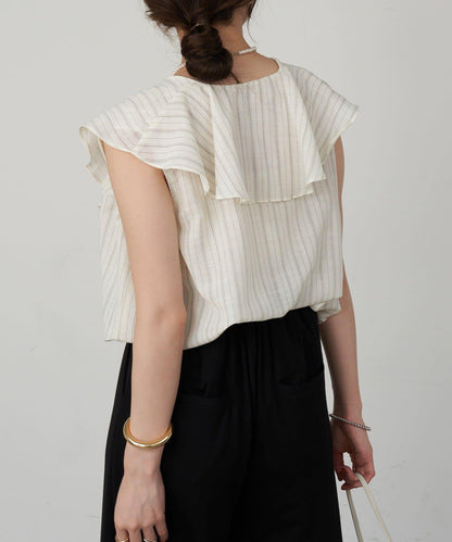 SHENERY 條紋荷葉領襯衫