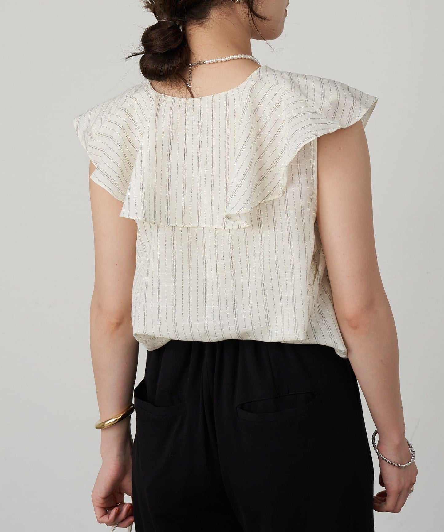 SHENERY 條紋荷葉領襯衫