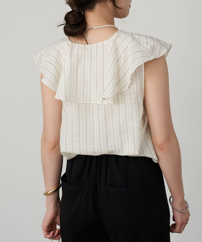 SHENERY 條紋荷葉領襯衫